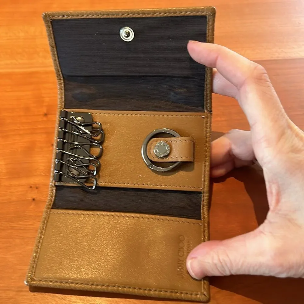Jimmy Choo Neptune Star Studs Key Case Holder in Brown Leather